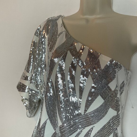 B DARLIN event cocktail dress silver white *Slight Stretch* Sz 11/12 may fit 9 - Picture 5 of 10